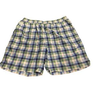 Izod Mens Swimming Shorts Plaid Size Large Green & Blue Mesh Lining Pockets